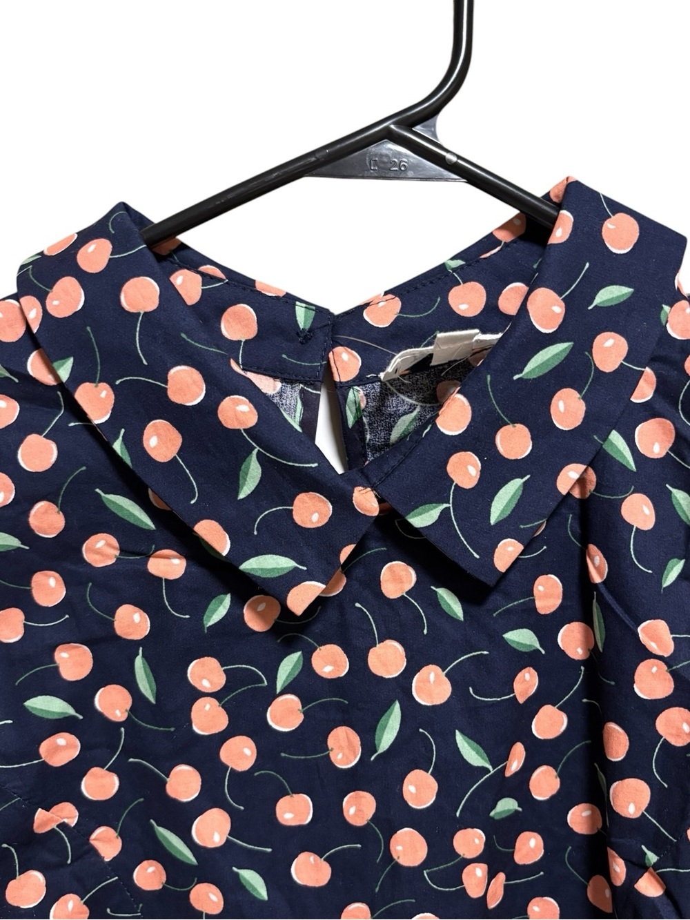 NWT Sleeveless Navy Red Cherry-Print Button Front Blouse Cap Sleeves 100% Cotton - Picture 5 of 8